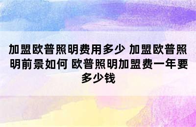 加盟欧普照明费用多少 加盟欧普照明前景如何 欧普照明加盟费一年要多少钱